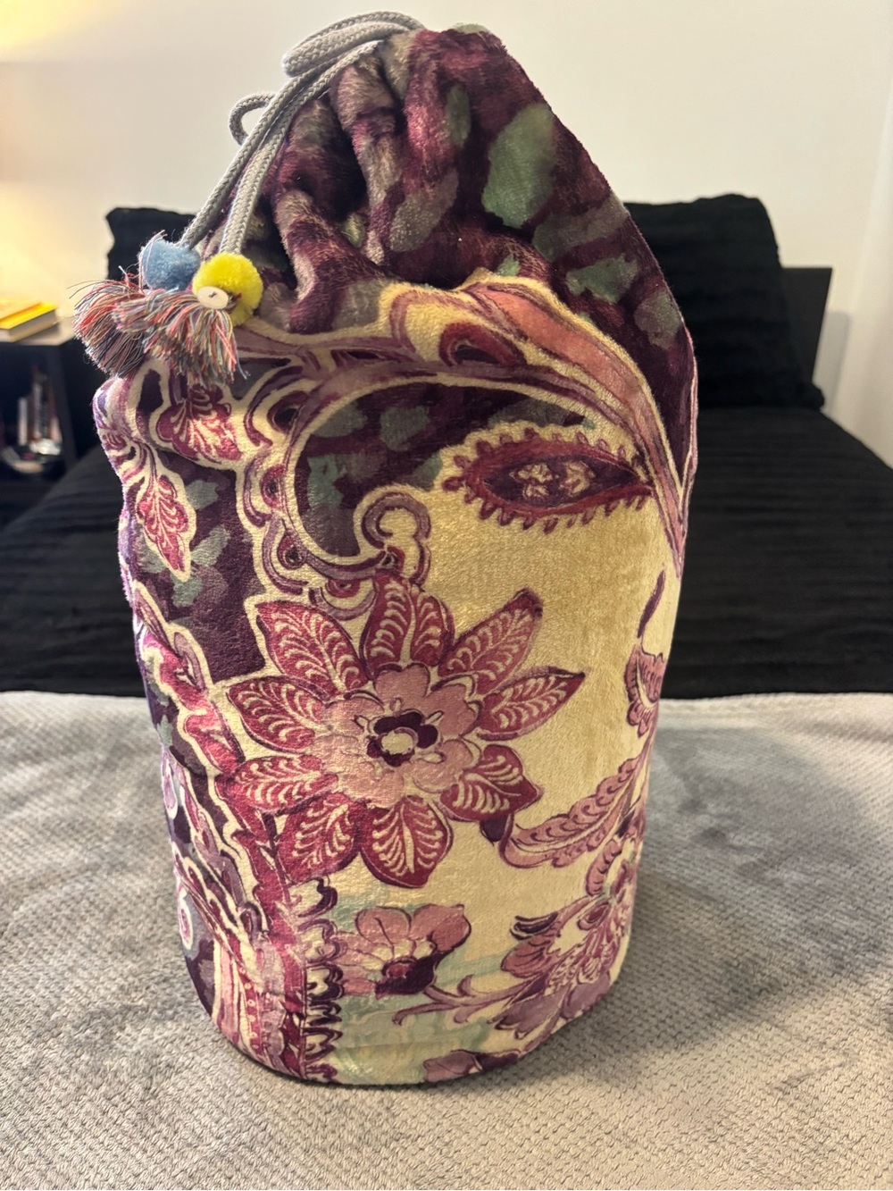 Johnny Was Reversible Blanket in Purple, Cream, and Green